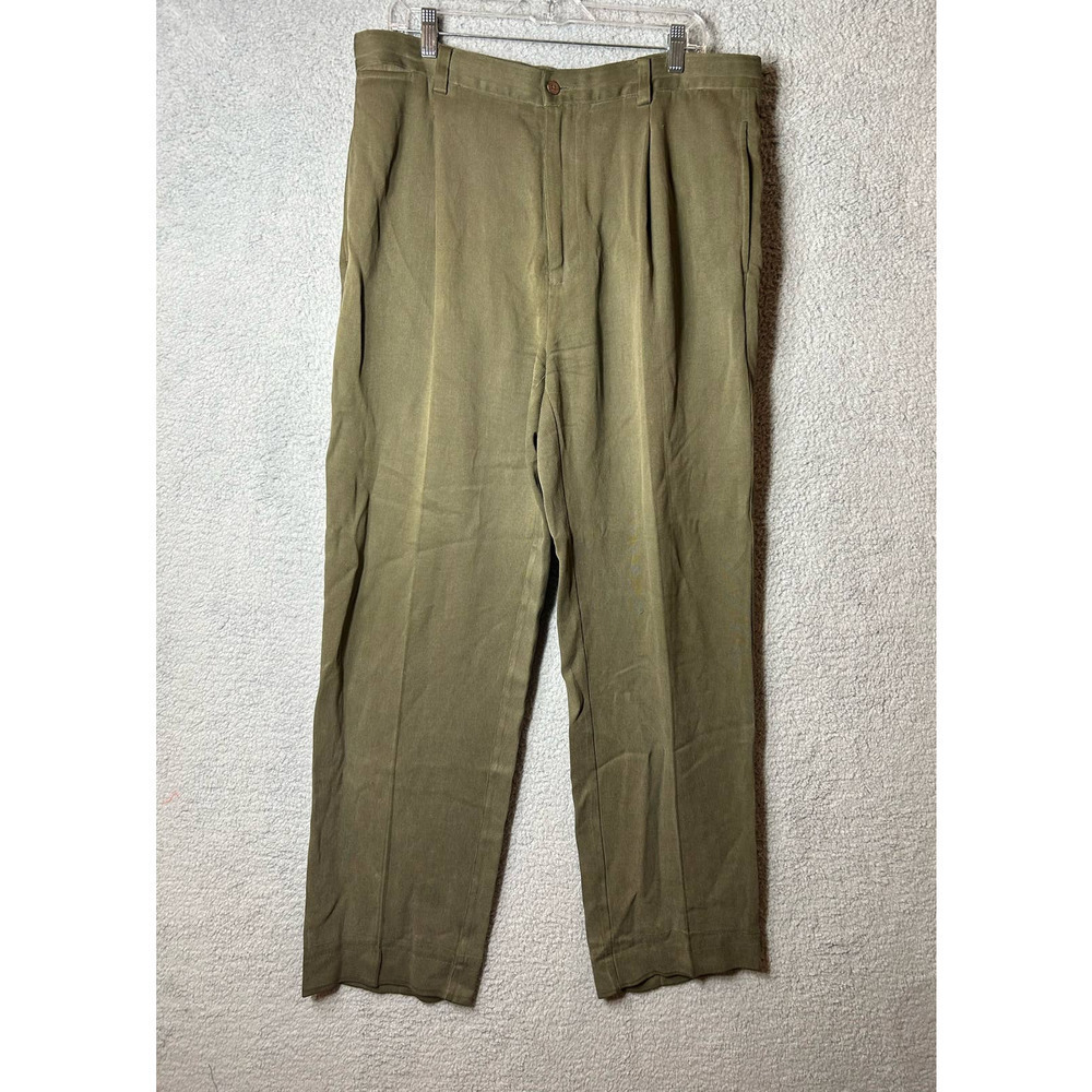Tommy Bahama Silk Pants Mens 38 Green Relaxed‎ Loose Pleated Trouser Pants
